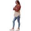 imageSaloogoe Long Sleeve Shirts for Women 2025 Fall Clothes Tunic Tops Loose Fit Dressy Crewneck Pullover Sweaters Curved HemColor Blockcaramelapricot