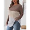 imageSaloogoe Long Sleeve Shirts for Women 2025 Fall Clothes Tunic Tops Loose Fit Dressy Crewneck Pullover Sweaters Curved HemColor Blockcoffeeapricot