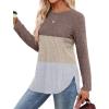 imageSaloogoe Long Sleeve Shirts for Women 2025 Fall Clothes Tunic Tops Loose Fit Dressy Crewneck Pullover Sweaters Curved HemColor Blockcoffeeapricot