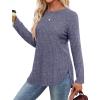 imageSaloogoe Long Sleeve Shirts for Women 2025 Fall Clothes Tunic Tops Loose Fit Dressy Crewneck Pullover Sweaters Curved HemGrey Blue