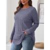 imageSaloogoe Long Sleeve Shirts for Women 2025 Fall Clothes Tunic Tops Loose Fit Dressy Crewneck Pullover Sweaters Curved HemGrey Blue