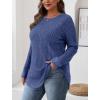 imageSaloogoe Long Sleeve Shirts for Women 2025 Fall Clothes Tunic Tops Loose Fit Dressy Crewneck Pullover Sweaters Curved HemHaze Blue