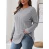 imageSaloogoe Long Sleeve Shirts for Women 2025 Fall Clothes Tunic Tops Loose Fit Dressy Crewneck Pullover Sweaters Curved HemLight Grey