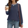 imageSaloogoe Sweatshirts for Women Crewneck Long Sleeve Loose Fit Tops Color Block Ribbed Trim Fashion 2025Fnavy Blue