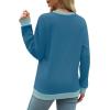 imageSaloogoe Sweatshirts for Women Crewneck Long Sleeve Loose Fit Tops Color Block Ribbed Trim Fashion 2025Peacock Blue