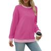 imageSaloogoe Sweatshirts for Women Crewneck Long Sleeve Loose Fit Tops Color Block Ribbed Trim Fashion 2025Rose Pink