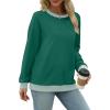 imageSaloogoe Sweatshirts for Women Crewneck Long Sleeve Loose Fit Tops Color Block Ribbed Trim Fashion 2025Turquoise