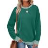 imageSaloogoe Sweatshirts for Women Crewneck Long Sleeve Loose Fit Tops Color Block Ribbed Trim Fashion 2025Turquoise