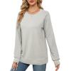 imageSaloogoe Sweatshirts for Women Crewneck Cable Knit Sleeve Sweaters Lightweight Fashion 2025Jlight Grey Green