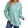 imageSaloogoe Sweatshirt for women Side Split Fall Fashion 2025 Long Sleeve Shirts Trending Now00blue Green