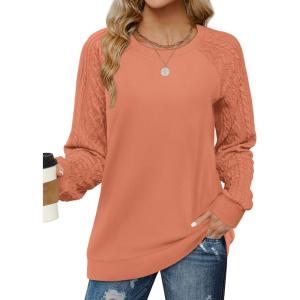 imageSaloogoe Sweatshirts for Women Crewneck Cable Knit Sleeve Sweaters Lightweight Fashion 2025Horange