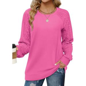 imageSaloogoe Sweatshirts for Women Crewneck Cable Knit Sleeve Sweaters Lightweight Fashion 2025Jhot Pink