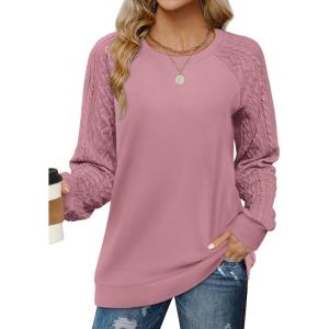 imageSaloogoe Sweatshirts for Women Crewneck Cable Knit Sleeve Sweaters Lightweight Fashion 2025Kpink