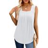 imageSaloogoe Tank Top for Women Loose Fit Eyelet Summer Tops Flowy Sleeveless Blouses Pleated Square Neck Curved Hem Fashion