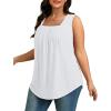 imageSaloogoe Tank Top for Women Loose Fit Eyelet Summer Tops Flowy Sleeveless Blouses Pleated Square Neck Curved Hem Fashion