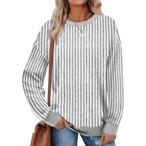 imageSaloogoe Sweatshirt for Women Loose Fit Cute Tops Trendy 2025 Fashion Winter Clothing Business Casual Outfits Striped L
