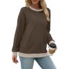 imageSaloogoe Sweatshirts for Women Crewneck Long Sleeve Loose Fit Tops Color Block Ribbed Trim Fashion 2025Russet Dark Brown