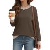 imageSaloogoe Sweatshirts for Women Crewneck Long Sleeve Loose Fit Tops Color Block Ribbed Trim Fashion 2025Russet Dark Brown