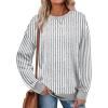 imageSaloogoe Sweatshirts for Women Crewneck Long Sleeve Loose Fit Tops Color Block Ribbed Trim Fashion 2025Gstriped Grey White