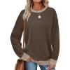 imageSaloogoe Sweatshirts for Women Crewneck Long Sleeve Loose Fit Tops Color Block Ribbed Trim Fashion 2025Russet Dark Brown