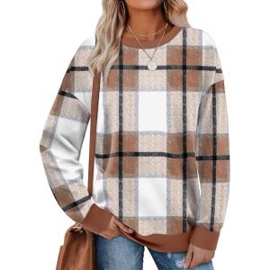 imageSaloogoe Sweatshirts for Women Crewneck Long Sleeve Loose Fit Tops Color Block Ribbed Trim Fashion 2025Gplaid Yellow