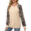 imageSaloogoe Sweatshirts for Women Crewneck Cable Knit Sleeve Sweaters Lightweight Fashion 2025Hleopard Apricot