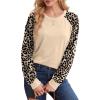 imageSaloogoe Sweatshirts for Women Crewneck Cable Knit Sleeve Sweaters Lightweight Fashion 2025Hleopard Apricot