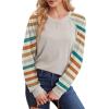 imageSaloogoe Sweatshirts for Women Crewneck Cable Knit Sleeve Sweaters Lightweight Fashion 2025Hpattern Striped