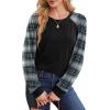 imageSaloogoe Sweatshirts for Women Crewneck Cable Knit Sleeve Sweaters Lightweight Fashion 2025Hplaid Black