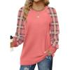 imageSaloogoe Sweatshirts for Women Crewneck Cable Knit Sleeve Sweaters Lightweight Fashion 2025Hplaid Pink