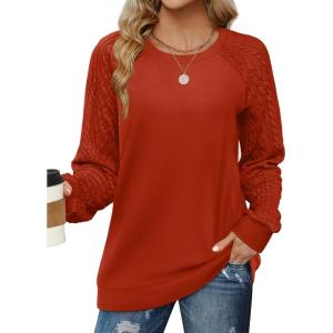 imageSaloogoe Sweatshirts for Women Crewneck Cable Knit Sleeve Sweaters Lightweight Fashion 2025Fred