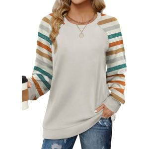 imageSaloogoe Sweatshirts for Women Crewneck Cable Knit Sleeve Sweaters Lightweight Fashion 2025Hpattern Striped