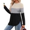 imageSaloogoe Long Sleeve Shirts for Women 2025 Fall Clothes Tunic Tops Loose Fit Dressy Crewneck Pullover Sweaters Curved HemColor Blockapricotgreyblack