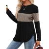imageSaloogoe Long Sleeve Shirts for Women 2025 Fall Clothes Tunic Tops Loose Fit Dressy Crewneck Pullover Sweaters Curved HemColor Blockblackapricot