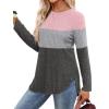 imageSaloogoe Long Sleeve Shirts for Women 2025 Fall Clothes Tunic Tops Loose Fit Dressy Crewneck Pullover Sweaters Curved HemColor Blockgreypink