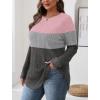 imageSaloogoe Long Sleeve Shirts for Women 2025 Fall Clothes Tunic Tops Loose Fit Dressy Crewneck Pullover Sweaters Curved HemColor Blockgreypink