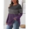 imageSaloogoe Long Sleeve Shirts for Women 2025 Fall Clothes Tunic Tops Loose Fit Dressy Crewneck Pullover Sweaters Curved HemColor Blockgreypurple
