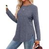 imageSaloogoe Long Sleeve Shirts for Women 2025 Fall Clothes Tunic Tops Loose Fit Dressy Crewneck Pullover Sweaters Curved HemGrey Blue