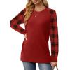 imageSaloogoe Tunic Sweatshirts for Women Crewneck Lightweight Sweaters Raglan Long Sleeve Shirts Fall Fashion Tops 2025Red Plaid