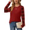 imageSaloogoe Tunic Sweatshirts for Women Crewneck Lightweight Sweaters Raglan Long Sleeve Shirts Fall Fashion Tops 2025Red Plaid