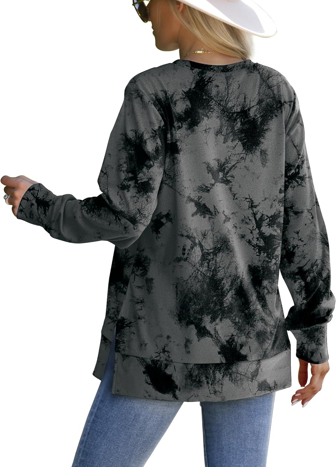 imageSaloogoe Sweatshirt for women Side Split Fall Fashion 2025 Long Sleeve Shirts Trending NowPrint Black