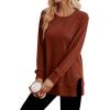 imageSaloogoe Sweatshirt for women Side Split Fall Fashion 2025 Long Sleeve Shirts Trending Now00caramel