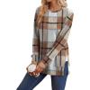 imageSaloogoe Sweatshirt for women Side Split Fall Fashion 2025 Long Sleeve Shirts Trending NowPlaid Caramel