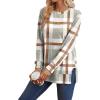 imageSaloogoe Sweatshirt for women Side Split Fall Fashion 2025 Long Sleeve Shirts Trending NowPlaid Khaki