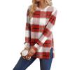 imageSaloogoe Sweatshirt for women Side Split Fall Fashion 2025 Long Sleeve Shirts Trending NowPlaid Pink