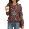 imageSaloogoe Sweatshirts for Women Crewneck Long Sleeve Loose Fit Tops Color Block Ribbed Trim Fashion 2025Gpattern Boho Red