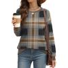 imageSaloogoe Sweatshirts for Women Crewneck Long Sleeve Loose Fit Tops Color Block Ribbed Trim Fashion 2025Gplaid Brown