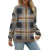 imageSaloogoe Sweatshirts for Women Crewneck Long Sleeve Loose Fit Tops Color Block Ribbed Trim Fashion 2025Gplaid Brown