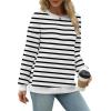 imageSaloogoe Sweatshirts for Women Crewneck Long Sleeve Loose Fit Tops Color Block Ribbed Trim Fashion 2025Gstriped Black White
