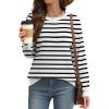 imageSaloogoe Sweatshirts for Women Crewneck Long Sleeve Loose Fit Tops Color Block Ribbed Trim Fashion 2025Gstriped Black White